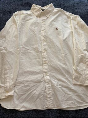 Ralph Lauren Cream Button-Down Dress Shirt with Embroidered Pony